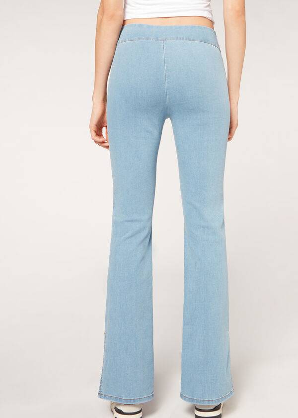 Calzedonia High-Taille Flared in Denim with Slits Leggings Damen Blau | CH1531MA