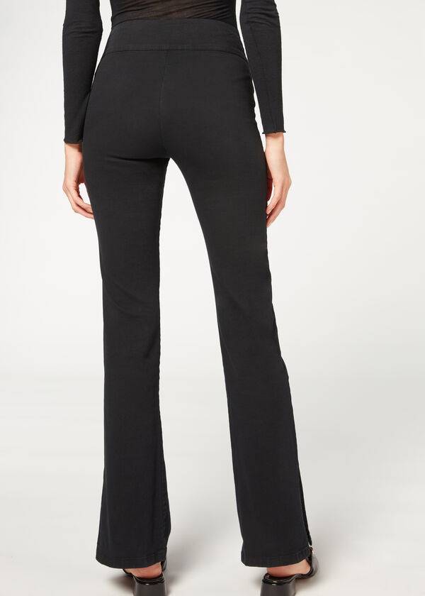 Calzedonia High-Taille Flared in Denim with Slits Leggings Damen Schwarz | CH1532QZ