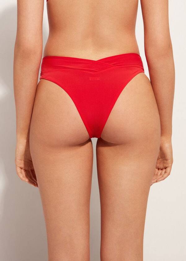 Calzedonia High-Taille V-Cut Brazilian Indonesia Bikinihosen Damen Rot | CH2726WY