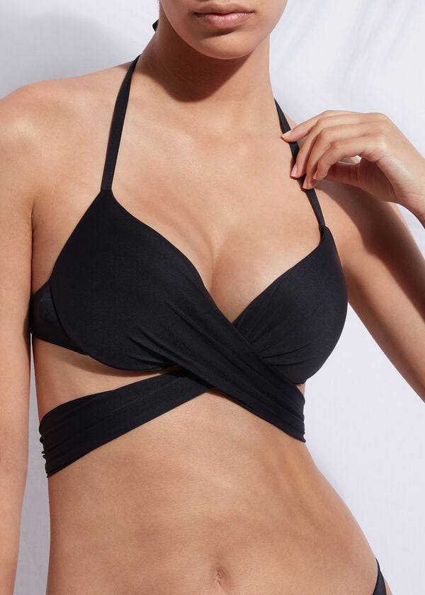 Calzedonia Indonesia Push Up Criss-Cross Straps Bikinioberteile Damen Schwarz | CH2417DN