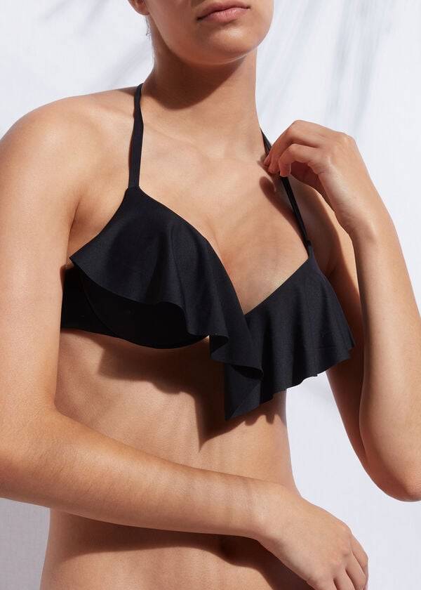 Calzedonia Indonesia Ultra Push Up Ruffle Bikinioberteile Damen Schwarz | CH2415GL