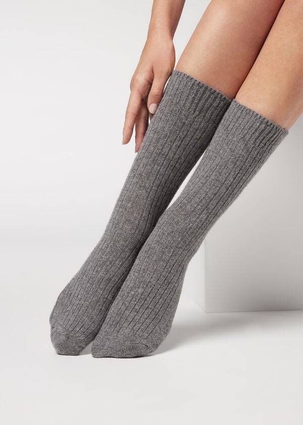 Calzedonia Kurzes Gerippt with Wolle and Cashmere Socken Damen Grau | CH1675FM