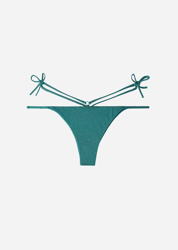 Calzedonia Lamé Brazilian Side String Hollywood Bikinihosen Damen Grün | CH2705TV