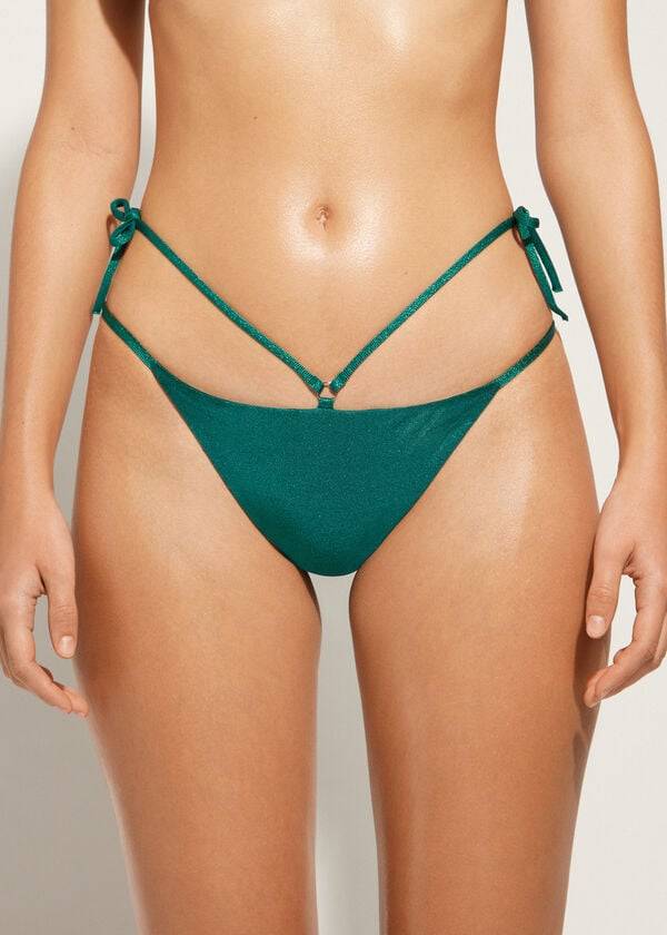 Calzedonia Lamé Brazilian Side String Hollywood Bikinihosen Damen Grün | CH2705TV