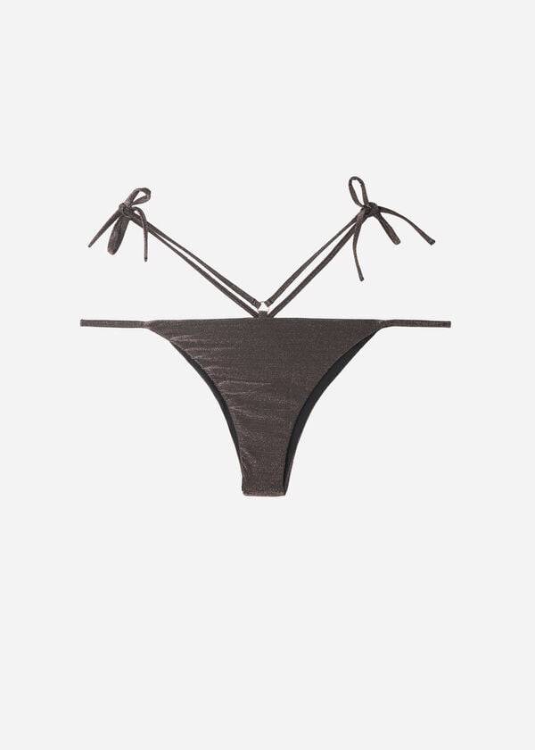 Calzedonia Lamé Brazilian Side String Hollywood Bikinihosen Damen Schwarz | CH2706RW