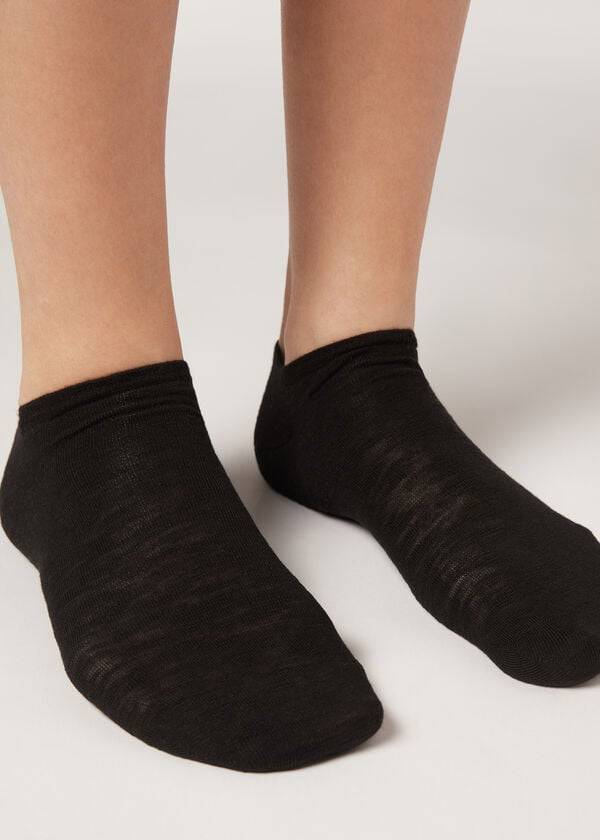 Calzedonia Linen and Viscose No-show Socken Damen Schwarz | CH1895MA