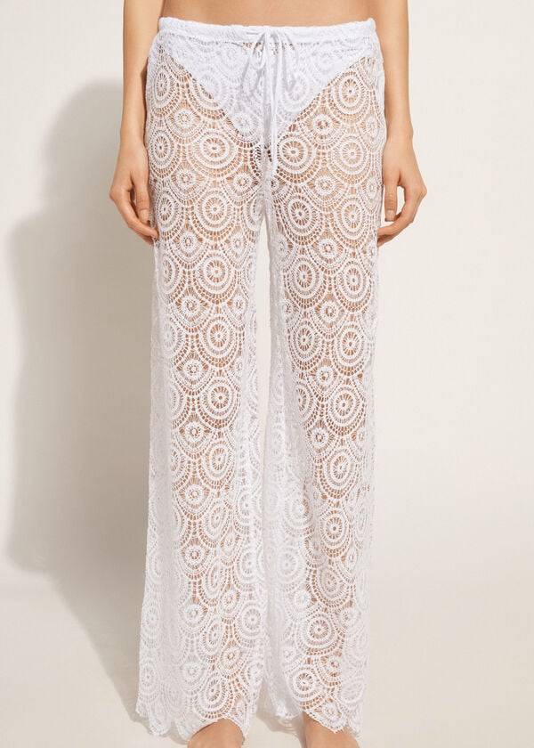 Calzedonia Long Crochet Pants Cover-Ups Damen Weiß | CH2059IS