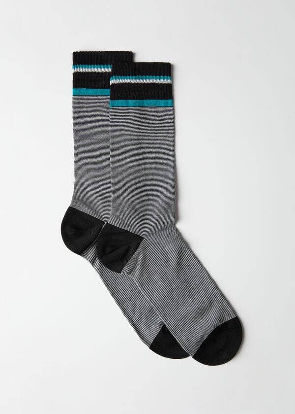 Calzedonia Micro Gestreift Crew Socken Herren Schwarz Grau | CH1336DN