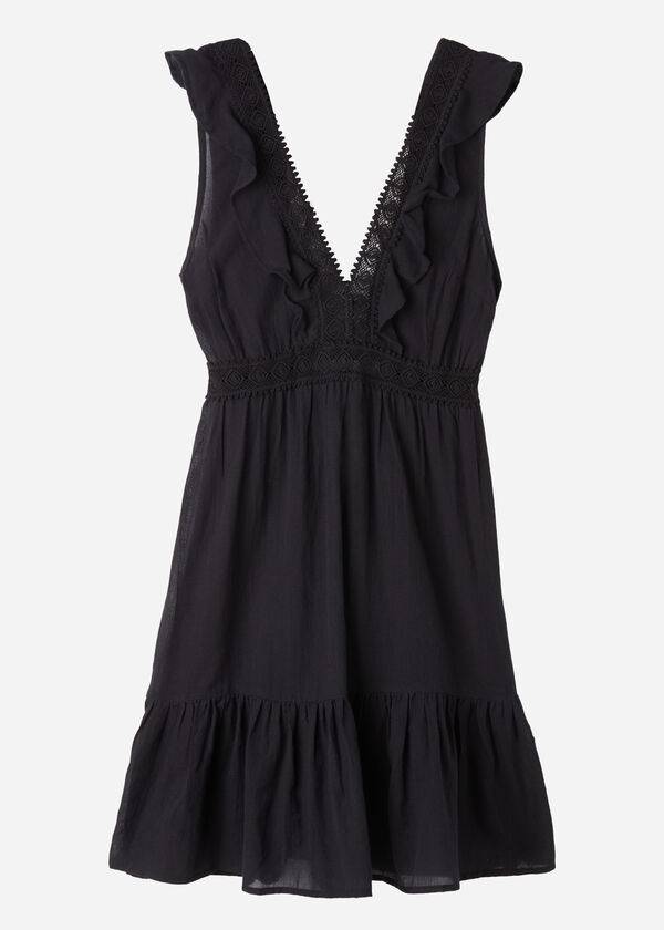 Calzedonia Mini Kleider with Ruffle and Passementerie Cover-Ups Damen Schwarz | CH2085IS