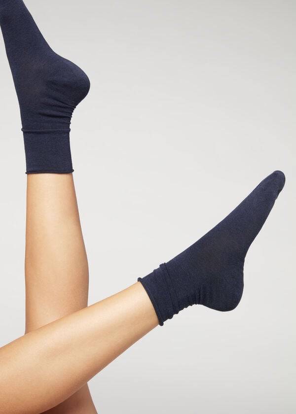 Calzedonia Non-Elastic Baumwoll Ankle Kurzes Socken Damen Navy | CH1738NB