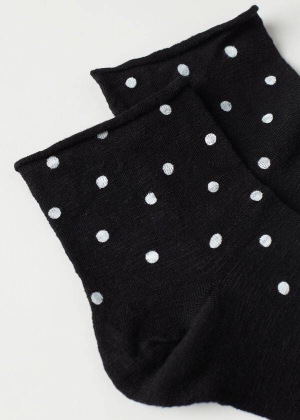 Calzedonia Polka Dot Motif Kurzes with Linen Socken Damen Schwarz | CH1724AP