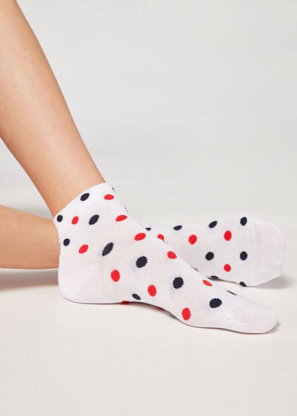 Calzedonia Polka Dot Pattern Kurzes Socken Damen Weiß | CH1720UT