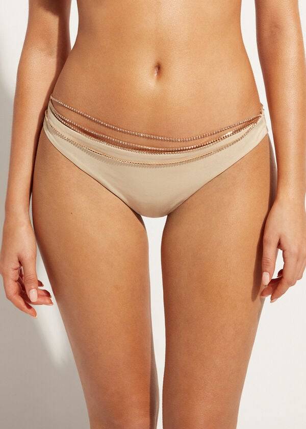 Calzedonia Rhinestone Brazilian Luxor Bikinihosen Damen Gold | CH2676UT