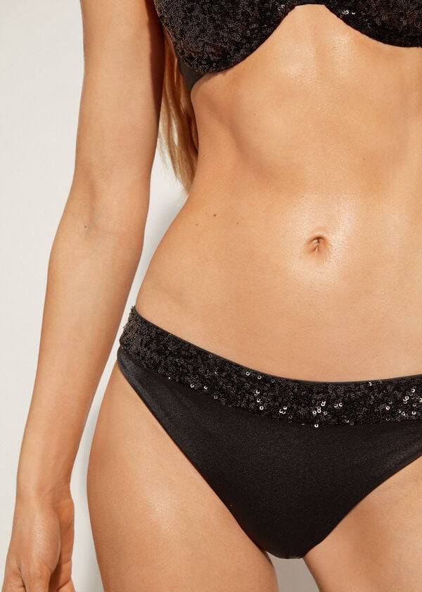 Calzedonia Sequined Cannes rosa Bikinihosen Damen Schwarz | CH2652TV