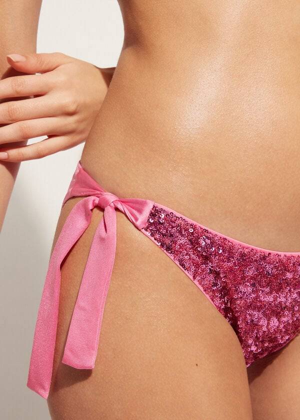 Calzedonia Sequined Side-Tie Cannes Bikinihosen Damen Rosa | CH2641HK