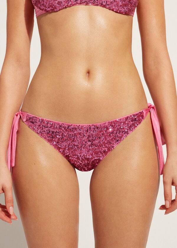 Calzedonia Sequined Side-Tie Cannes Bikinihosen Damen Rosa | CH2641HK