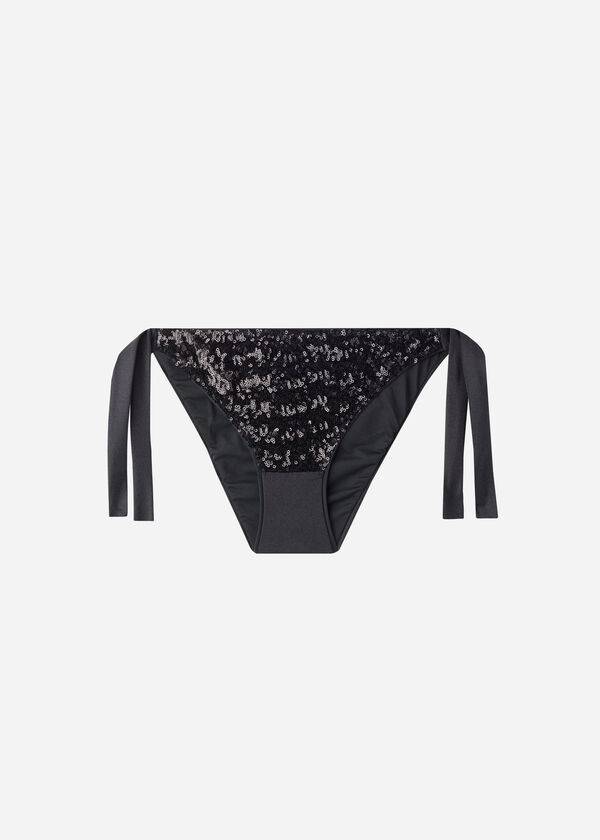 Calzedonia Sequined Side-Tie Cannes Bikinihosen Damen Schwarz | CH2642GL