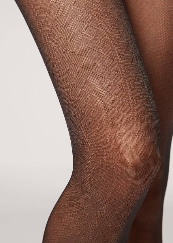 Calzedonia Sheer 20 Denier Diamond-Pattern Eco Patterned Strumpfhose Damen Schwarz | CH3065MA