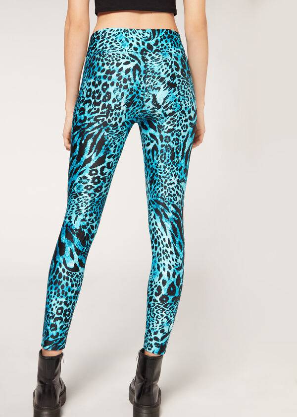 Calzedonia Shiny Animal-Print Turn Leggings Damen Türkis | CH1510TV