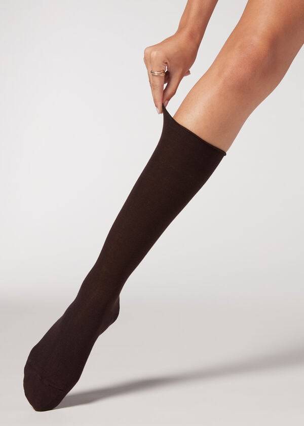 Calzedonia Smooth Baumwoll Mid-Calf Long Socken Damen Kaffee | CH1931PQ