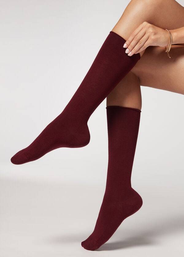 Calzedonia Smooth Baumwoll Mid-Calf Long Socken Damen Rot | CH1932AP