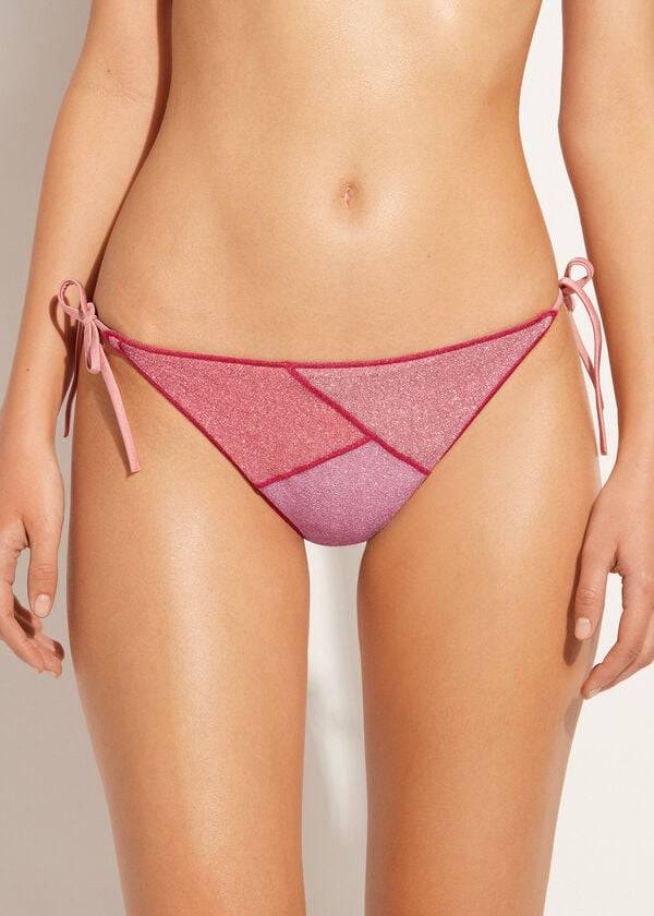 Calzedonia String Tie Lamé Lisbona Bikinihosen Damen Rosa | CH2570HK