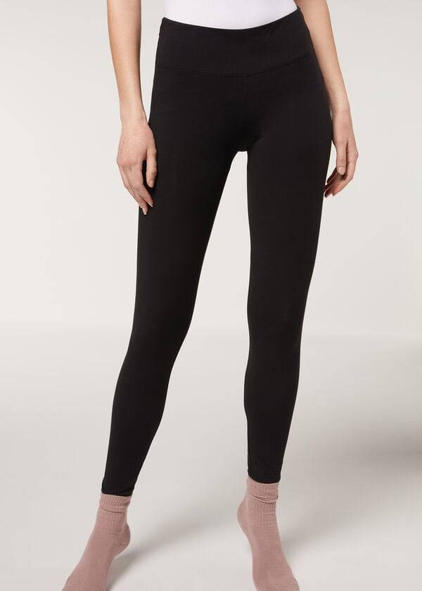 Calzedonia Supima Baumwoll Leggings Damen Schwarz | CH1498LH