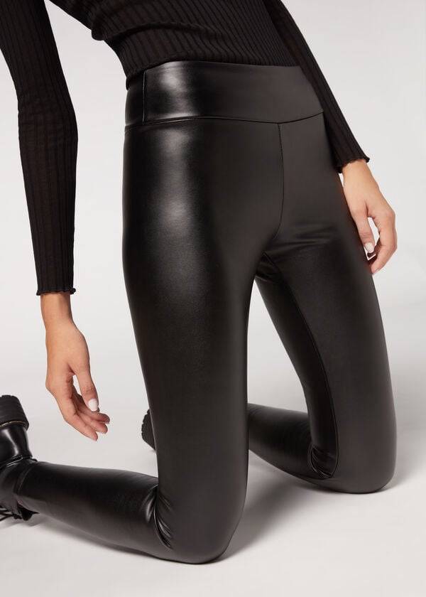 Calzedonia Thermal Leder Effect Leggings Damen Schwarz | CH1491SO